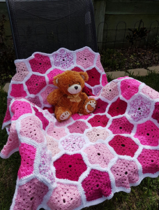 Pink, White and Lilac Baby Rug with Teddy
