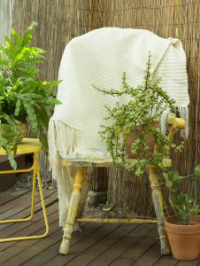 White Striped Tasselled Throw. Order by name of "Glenda".