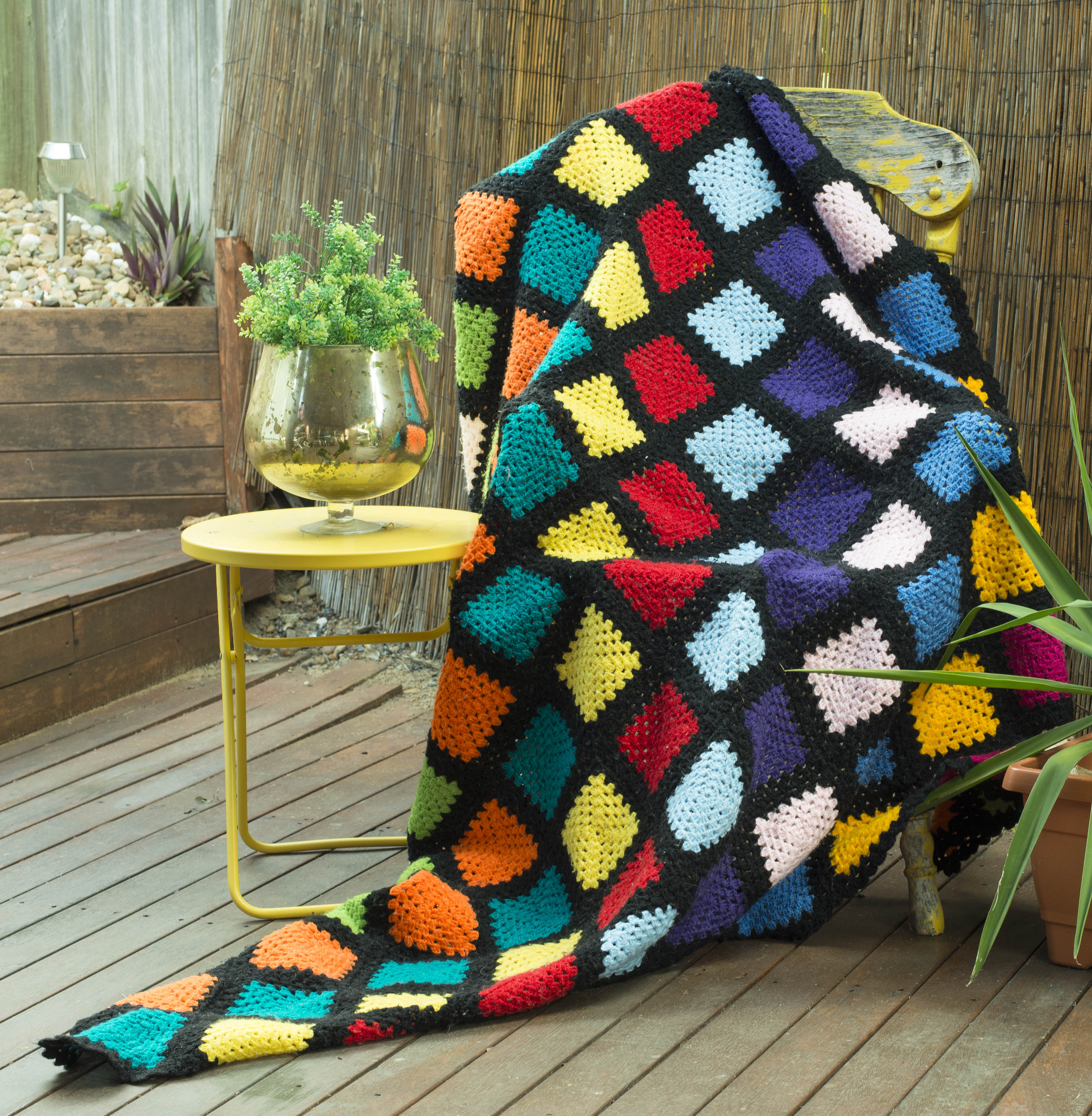 Rainbow Squares - Red, Yellow, Orange, White, Blue and Turquoise Squares with Black Trim in Geometric Pattern. Order by name of "Gemma".